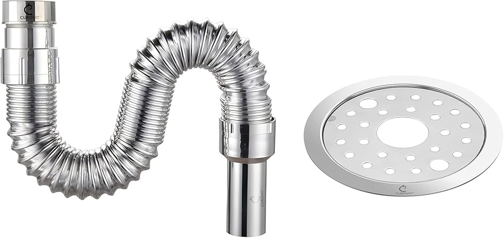 CUROVIT PVC Chrome Plated Flexible Waste Pipe 1-14 & 5 Stainless Steel Holly Round Ho
